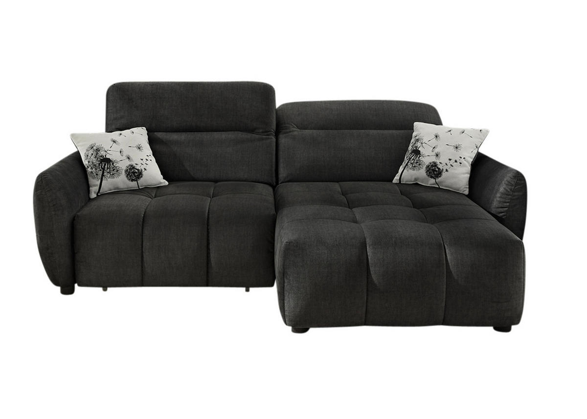 ECKSOFA mit elektrische Sitztiefenverstellung, Kopflehnen verstellbar, USB-C und -A Ladefunktion B260/T191/H106 cm, Velours Anthrazit Schwarz / 15406 - Anthrazit/Multicolor, Kunststoff/Textil (260/191cm) - luma-home