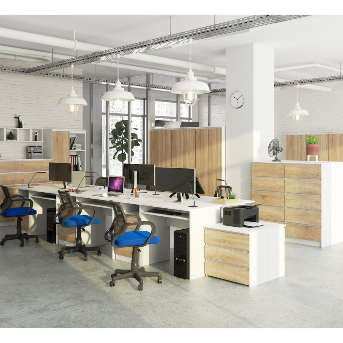 SCHREIBTISCH Weiß, Sonoma 77/135/60 - Weiß/Sonoma Eiche, Holzwerkstoff (60/135/77cm) - RAUMHIRSCH FURNITURE