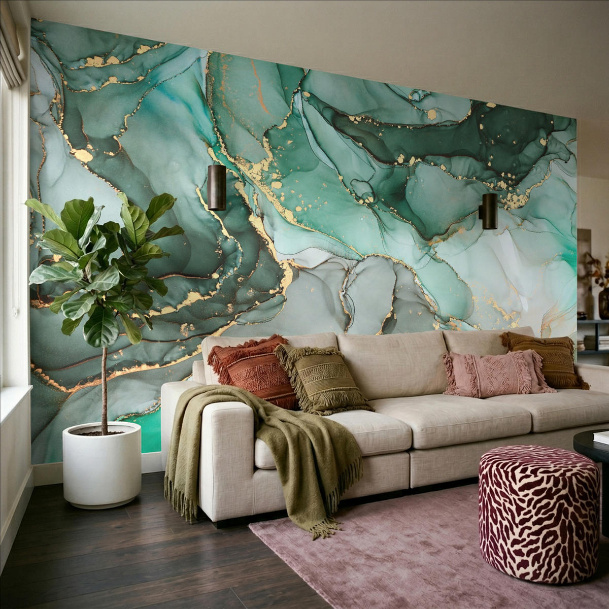 TAPETE - Gold - Marmor - Grün - Luxus - Marmoroptik - Grau - 500x300 cm - Grün, Papier (500/300cm) - OnlyWow