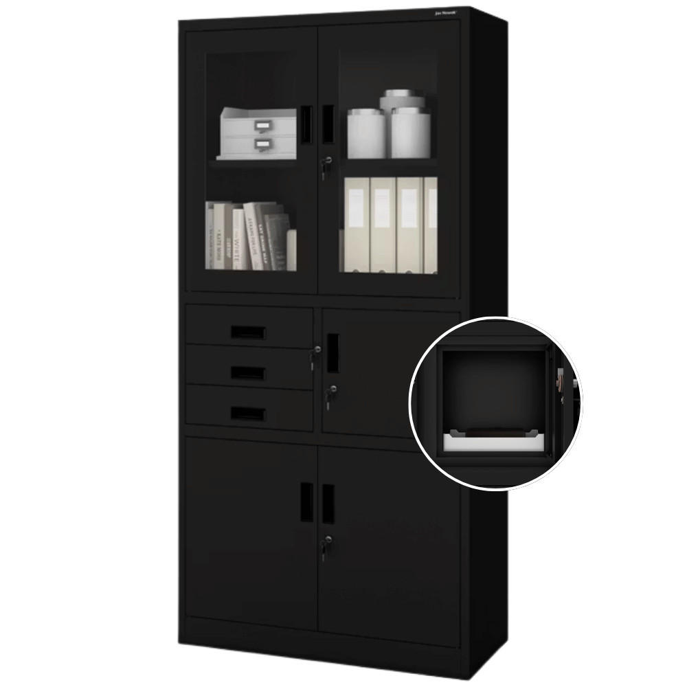 VITRINENSCHRANK abschließbar GEDO mit Tresor 185x90x40cm Schwarz - Schwarz, Metall (90/185/40cm) - DELUKE