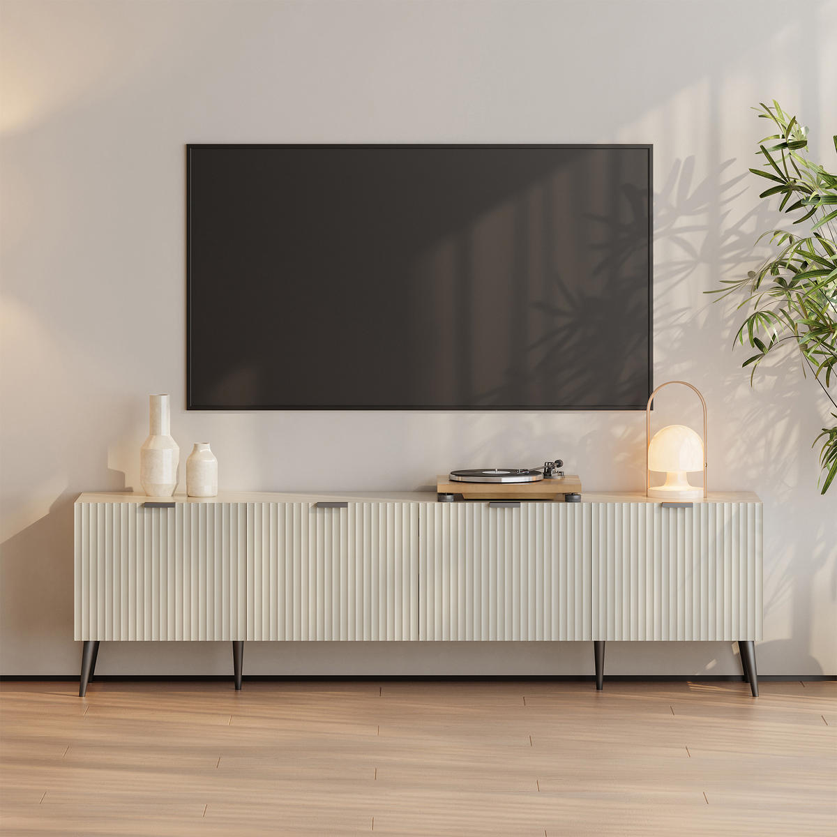 FERNSEHSCHRANK Nand - Sandfarben, Holzwerkstoff/Metall (35/51/180cm) - [en.casa]
