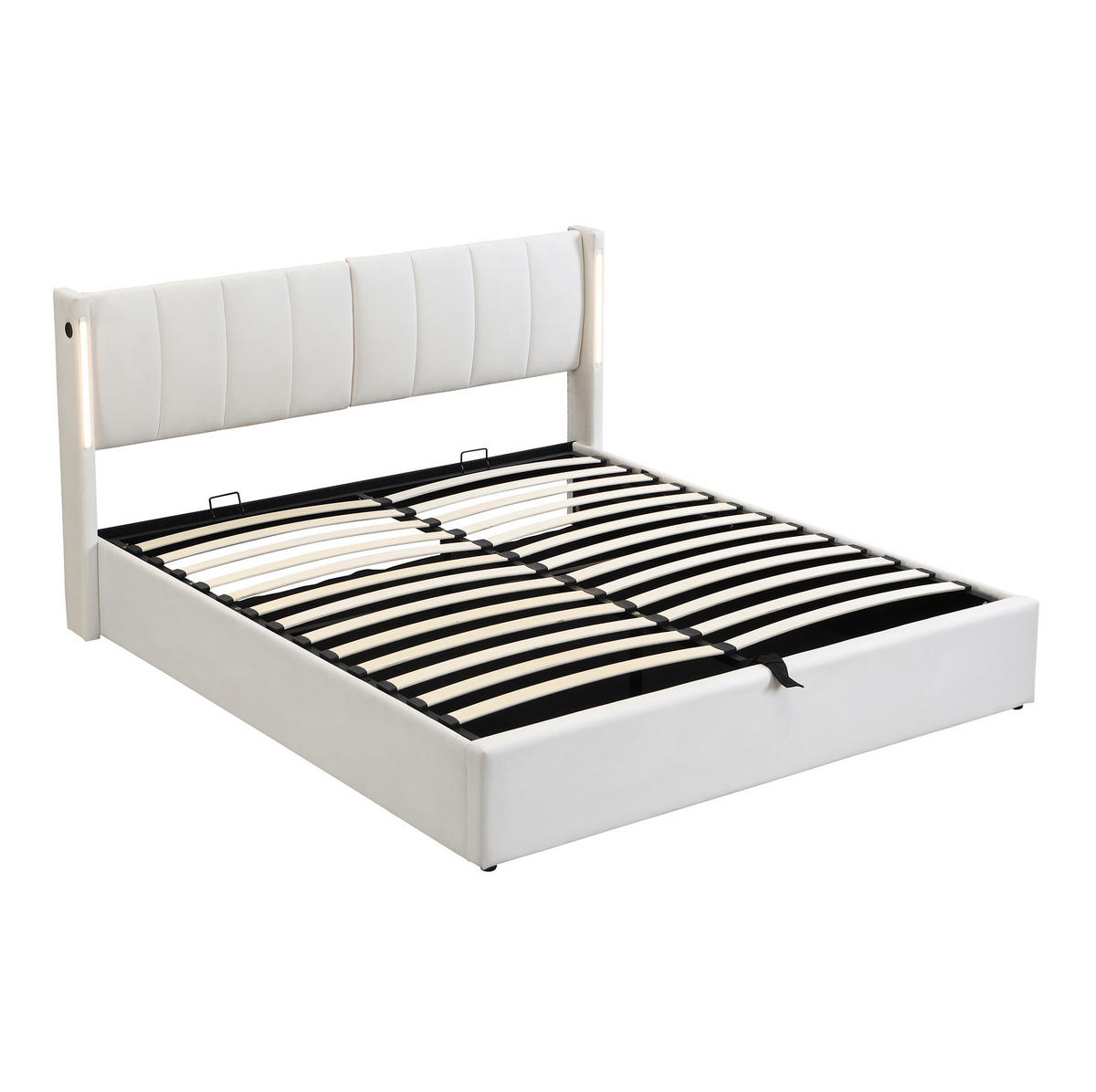 POLSTERBETT 140/190 cm aus PU mit LED-Beleuchtung, USB-Anschluss, verstellbarem Kopfteil und Bettkasten, Weiß - Weiß, Kunststoff (140/190cm) - Redom