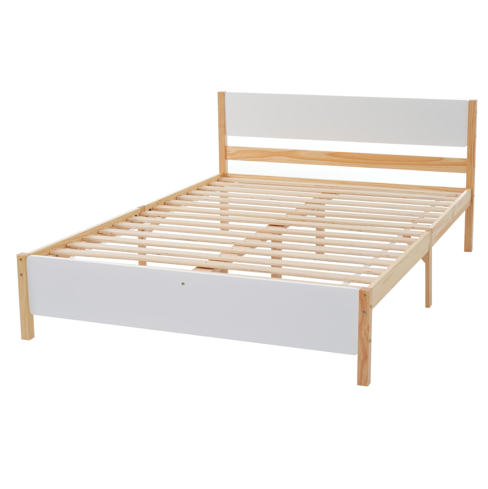 RÁMOVÁ posteľ z masívneho dreva a MDF, 140/200 cm, biela/prírodná - prírodná farba, drevo (140/200cm) - BEAOK