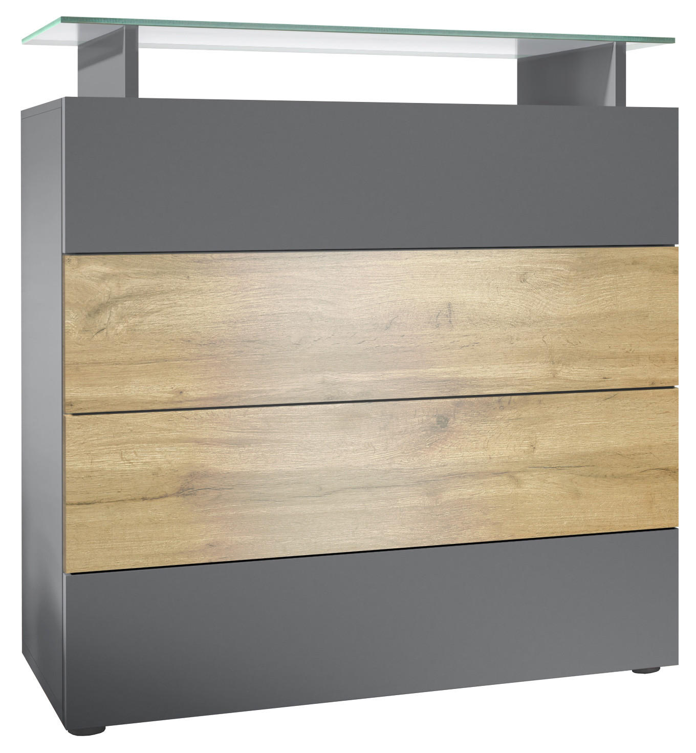 KOMMODE Pavos Anthrazit matt / Eiche Evoke - Eichefarben/Anthrazit, Holzwerkstoff (76/80/33cm) - Vladon