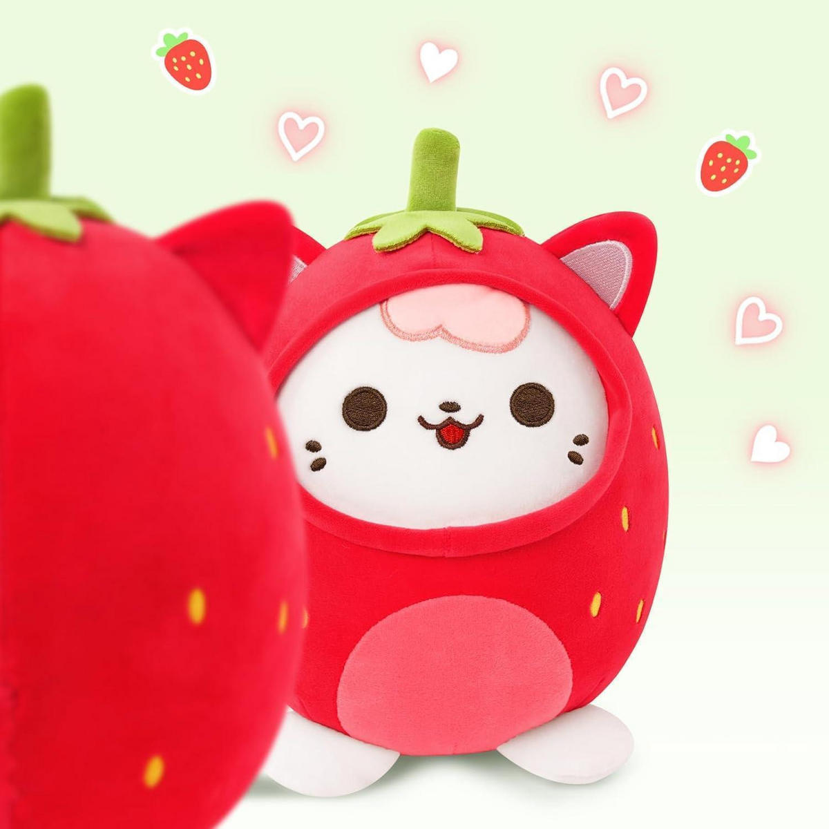 PLÜSCHTIER Katze Erdbeere 20 cm - Rot, Textil (20/20cm)