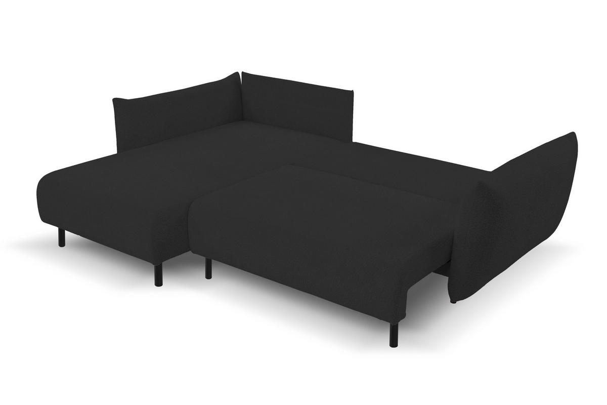 ECKSOFA ADEL mit Schlaffunktion und Bettkasten, L-förm, Metallbeine, verstellbar lose Rückenkissen, freistehend, LINKS, 171x257x90 cm, Black - Schwarz, Holz/Textil (171/257cm) - DomoHome