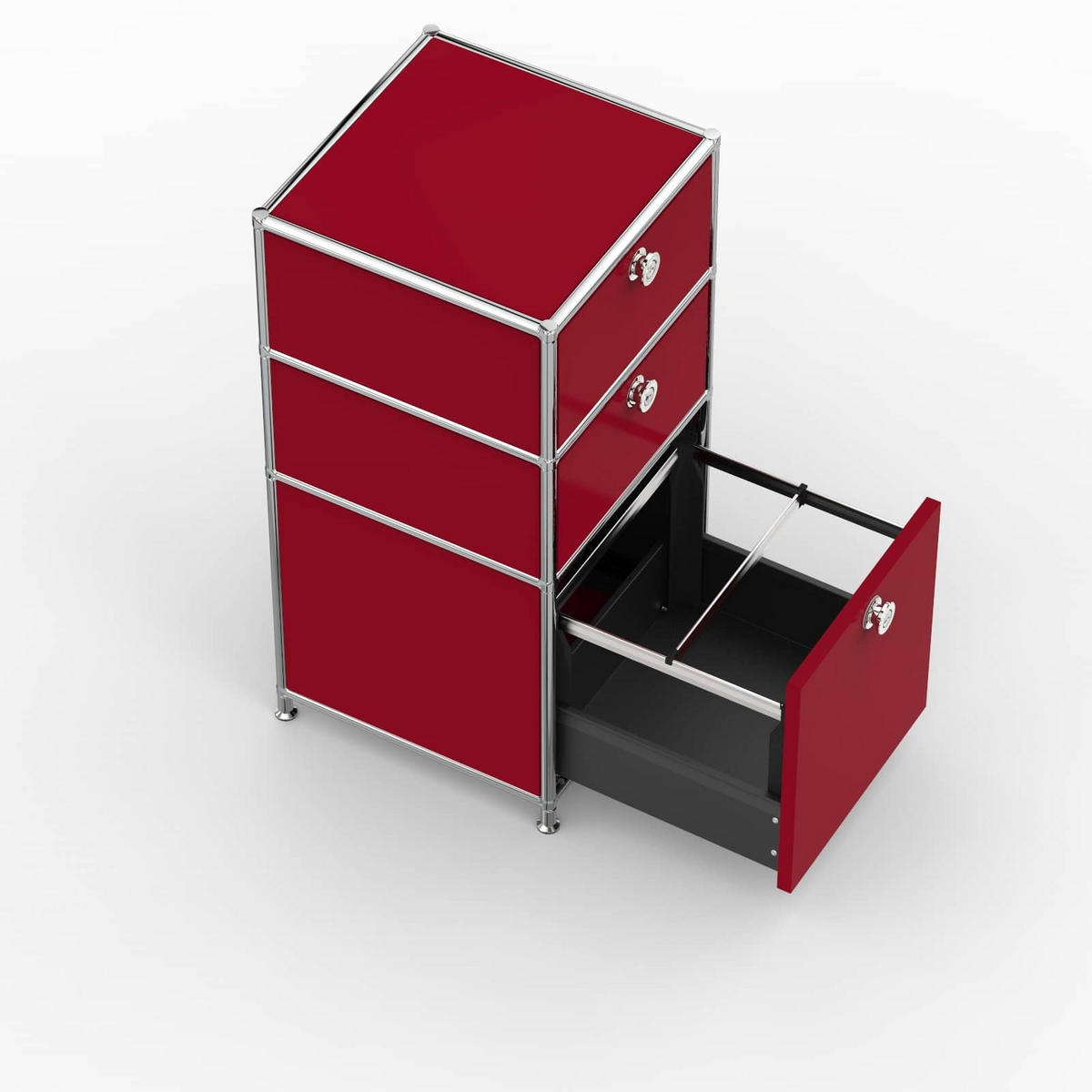 BÜRO-STANDCONTAINER, Metall, 40cm, 2 Schubladen + 1 Hängeregistratur, Rubinrot - Chromfarben/Silberfarben, Metall (40/82.4/39.7cm) - Versee