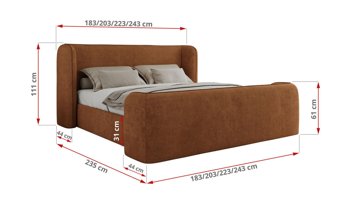 POLSTERBETT EMORA CLASSIC DUO 160/200 - Orange Strukture - Pocket-Matratze - Orange, Textil (160/200cm) - MKS