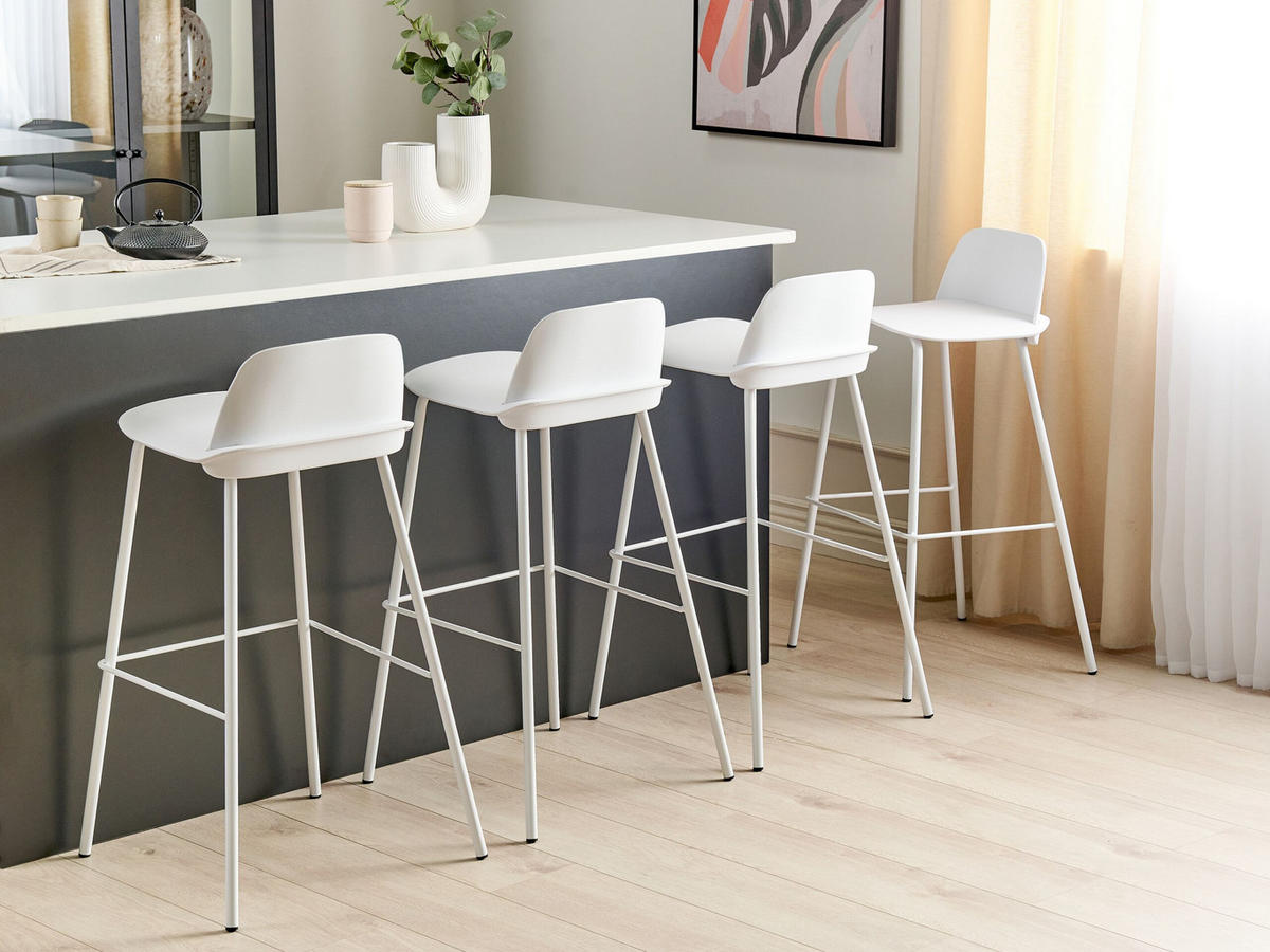 BARHOCKER 4er-Set Kunststoff Weiß Mora - Weiß, Kunststoff/Metall (48/90/35cm) - Beliani