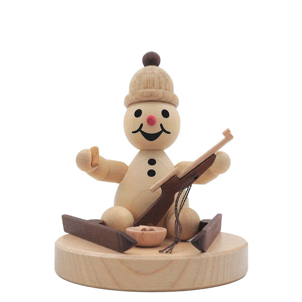 HOLZFIGUR Schneemann Junior sitzender Biathlet auf Sockel 8 cm - Multicolor, Holz (7/1/0.1cm)