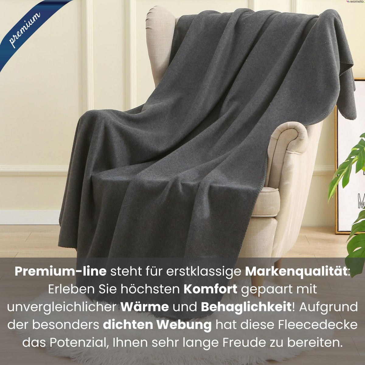 FLEECEDECKE 2er Set premium-line dunkelgrau 130/160 cm Ketteleinfassung Anti-Pilling - Dunkelgrau, Textil (130/160cm) - wometo