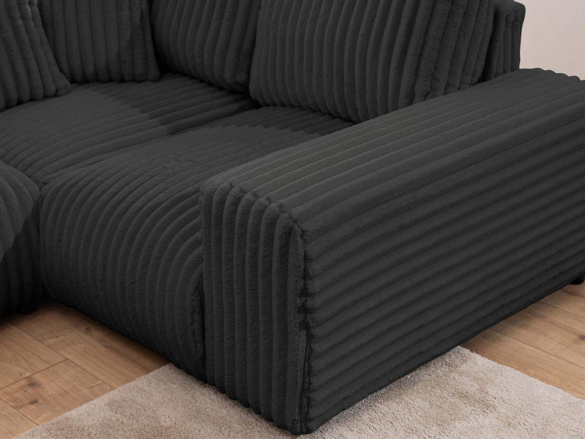 WOHNLANDSCHAFT Mollis Dunkelgrau Plüschcord im XXL-Format - Ottomane Links - Dunkelgrau/Schwarz, Holz/Kunststoff (316/77/194cm) - S-Style Möbel
