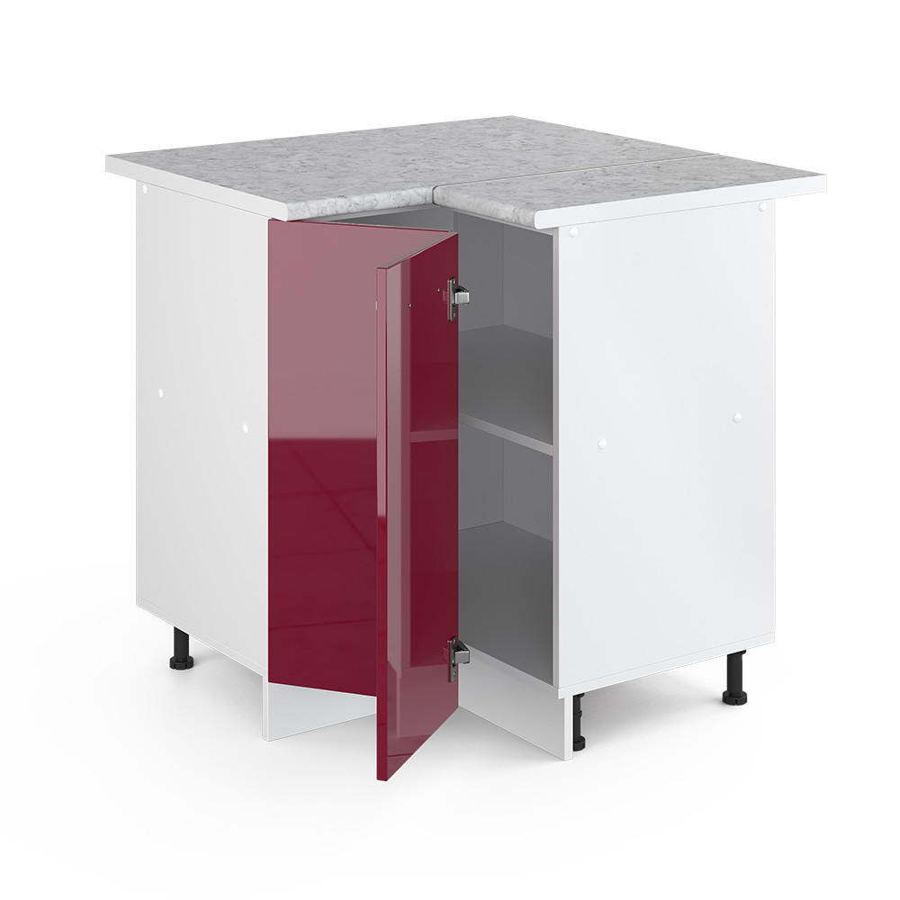 ECKUNTERSCHRANK R-Line Rot Hochglanz 75.6 cm , AP Marmor - Rot/Weiß, Holzwerkstoff (75.6/81.6/60cm) - Vicco