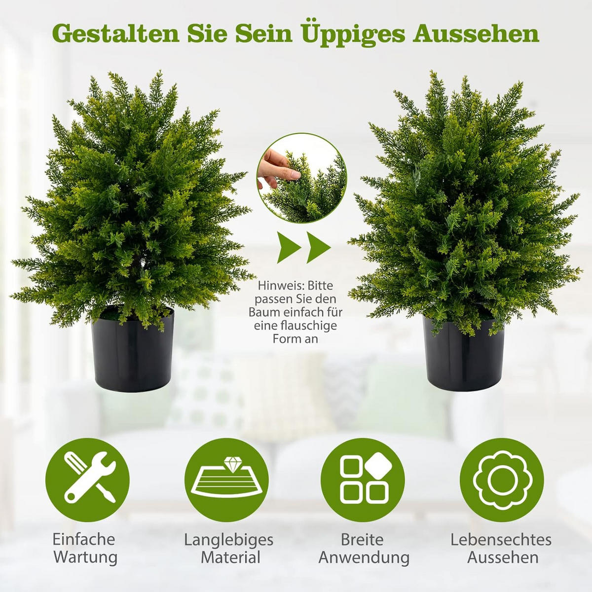 BUCHSBAUMKUGEL Zeder Grün(2er-Set) - Grün, Kunststoff (55cm) - COSTWAY