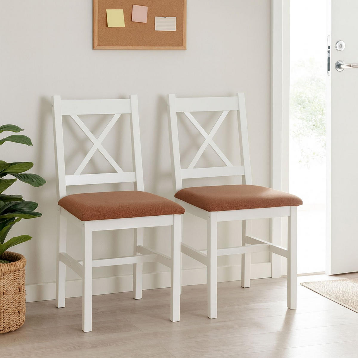 ESSZIMMERSTUHL Weiß, Orange 2er-Set - Weiß/Orange, Holz (43/85/44cm) - MCW