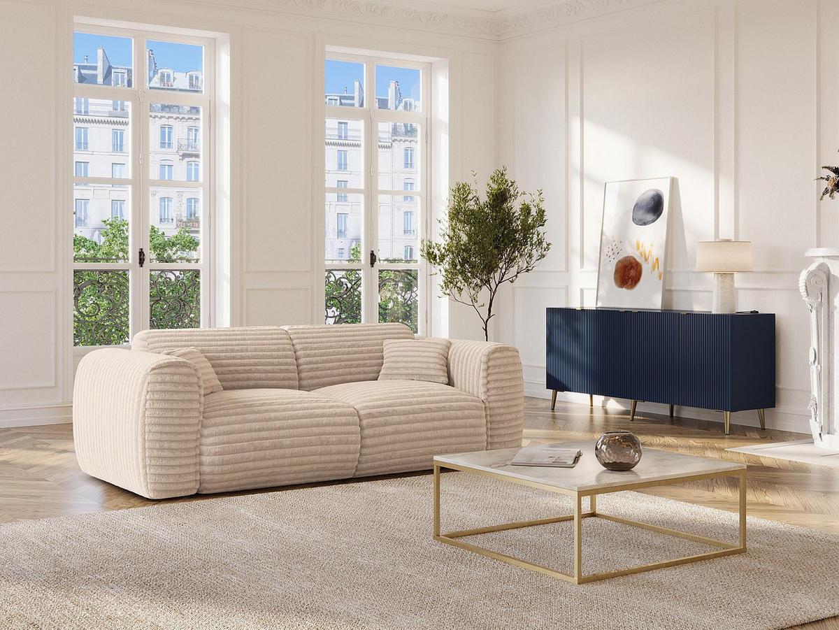 SOFA 3-Sitzer mit Matratze - grob gerippter Cord - Beige - POGNIA - Beige, Textil (216/73/100cm) - Vente-Unique