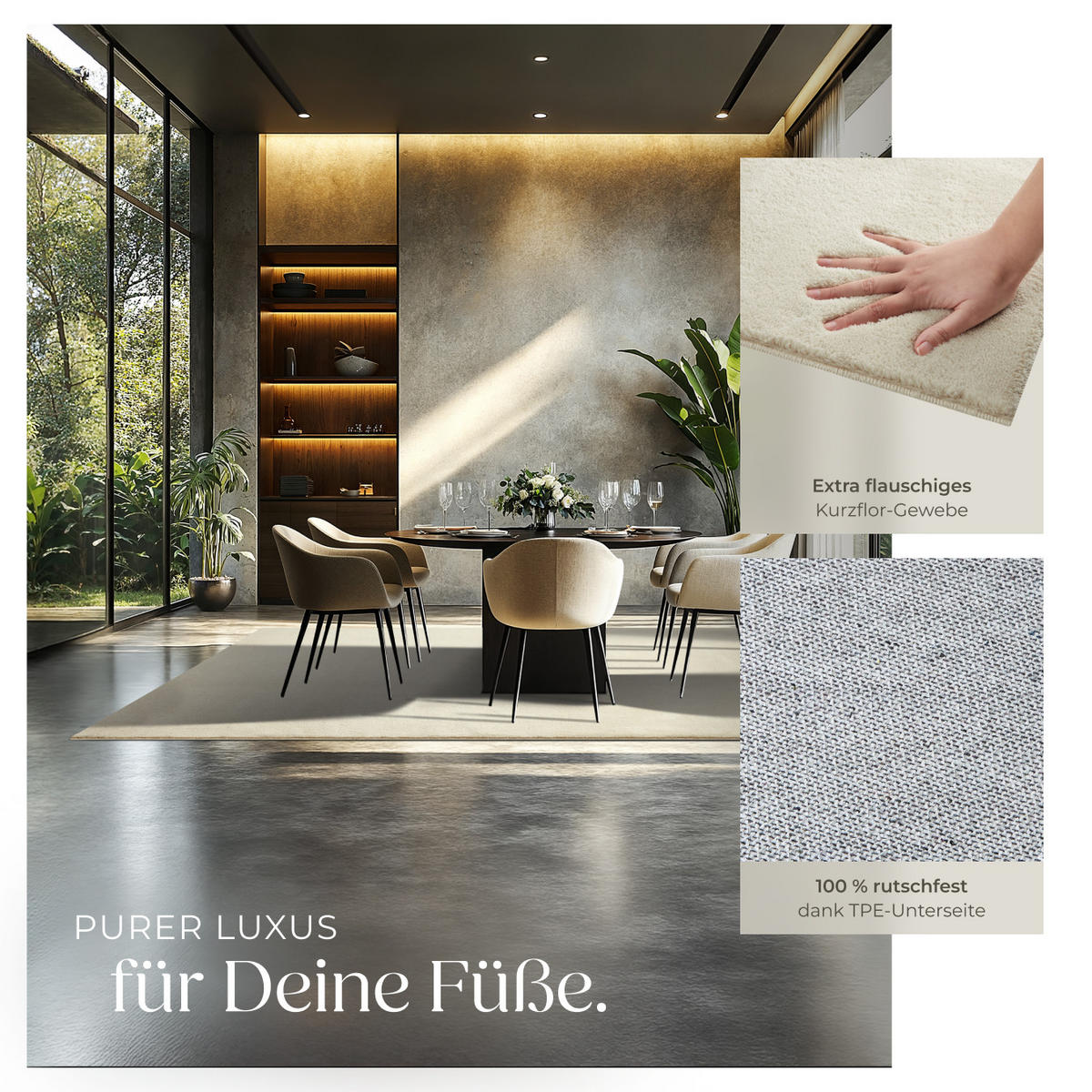 KURZFLORTEPPICH Soft Zone,rutschfeste Unterseite,beige - Beige, Kunststoff (290/200cm) - tectake