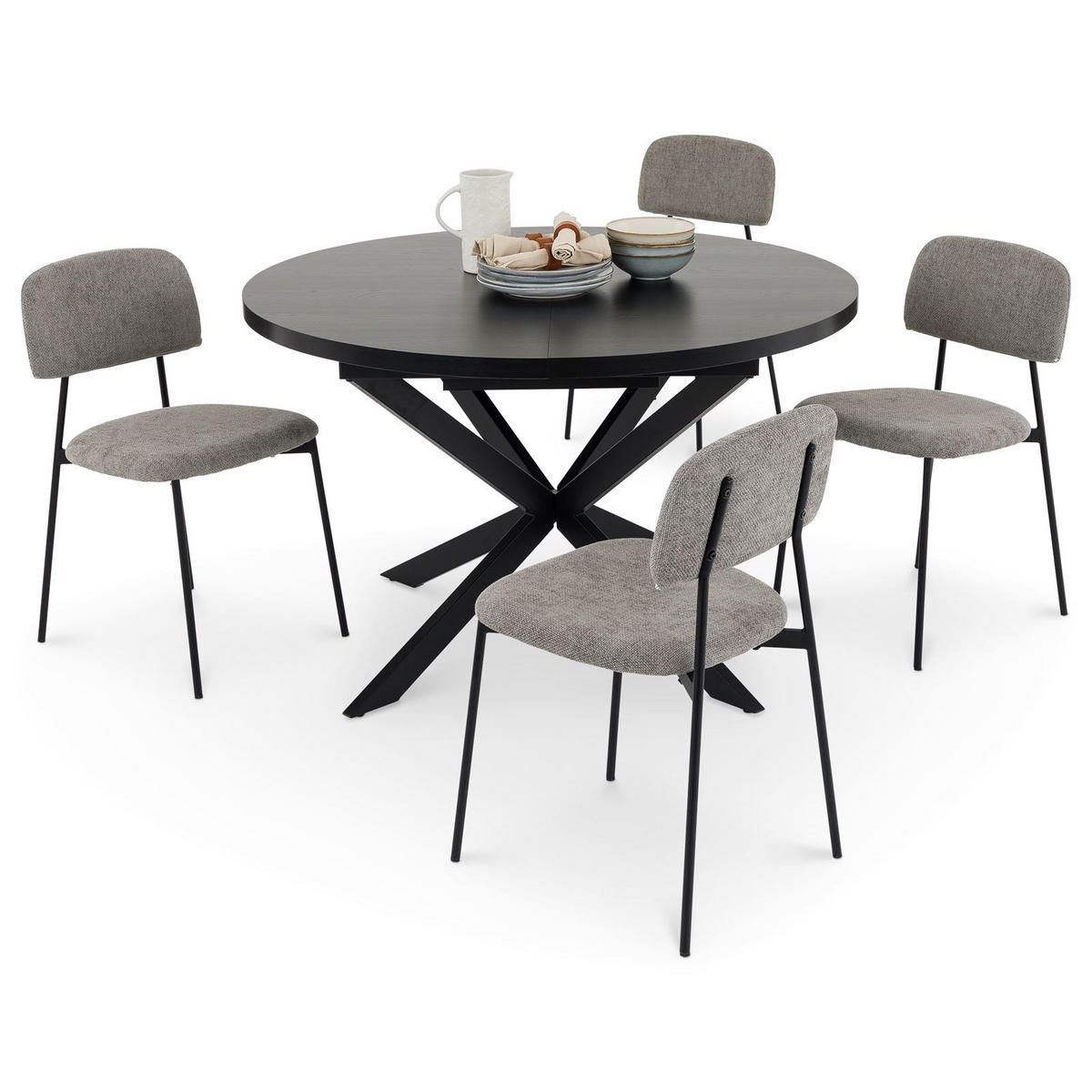 ESSGRUPPE TOLEDO 5er Set schwarz - Schwarz, Holzwerkstoff/Metall - IDIMEX