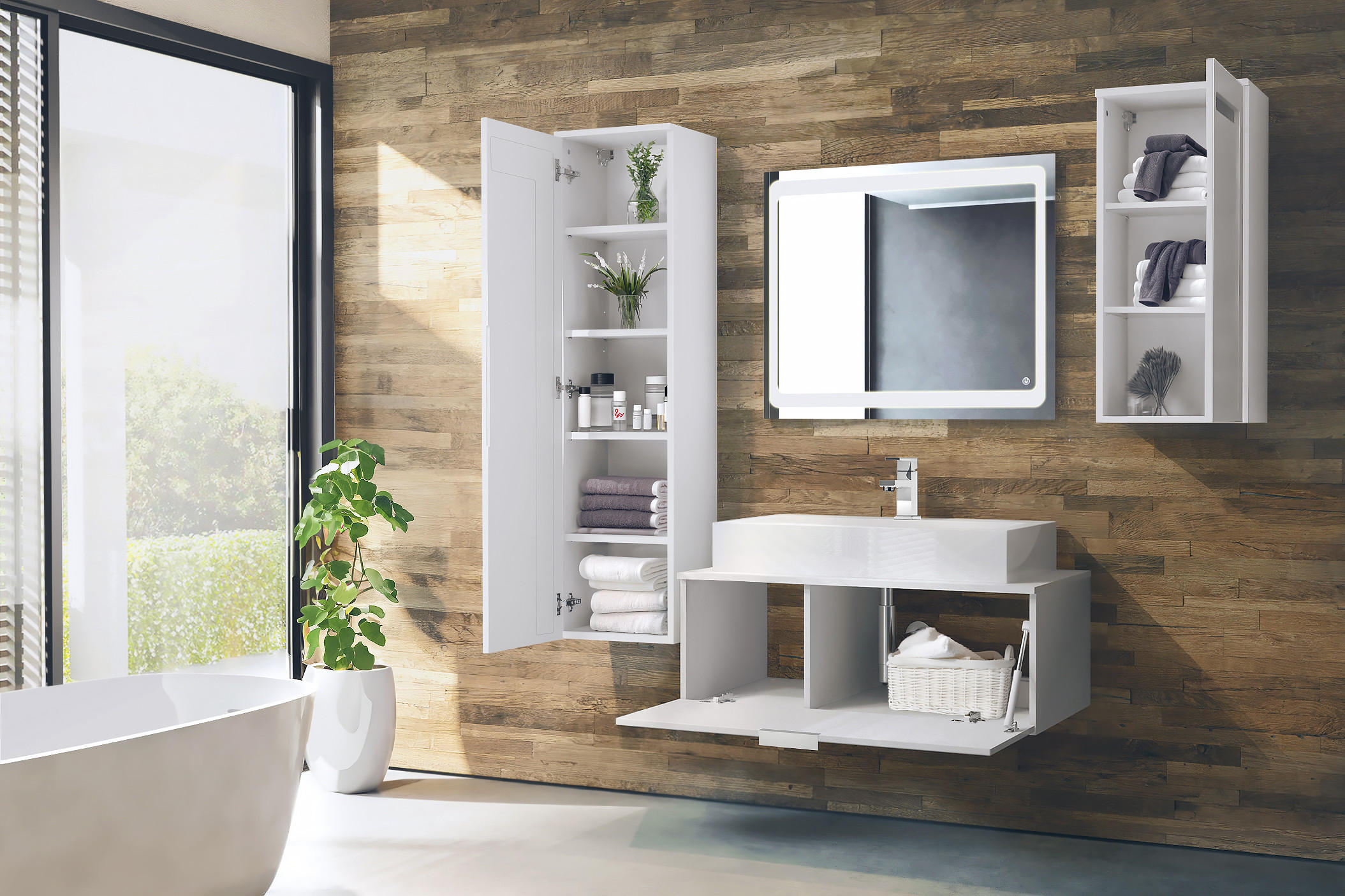 Thumbnail - Vladon Badmöbelset, Bordeaux, Holzwerkstoff, 200x193x51 cm, Badezimmer, Badmöbelsets & Badmöbelserien, Badmöbel-Sets