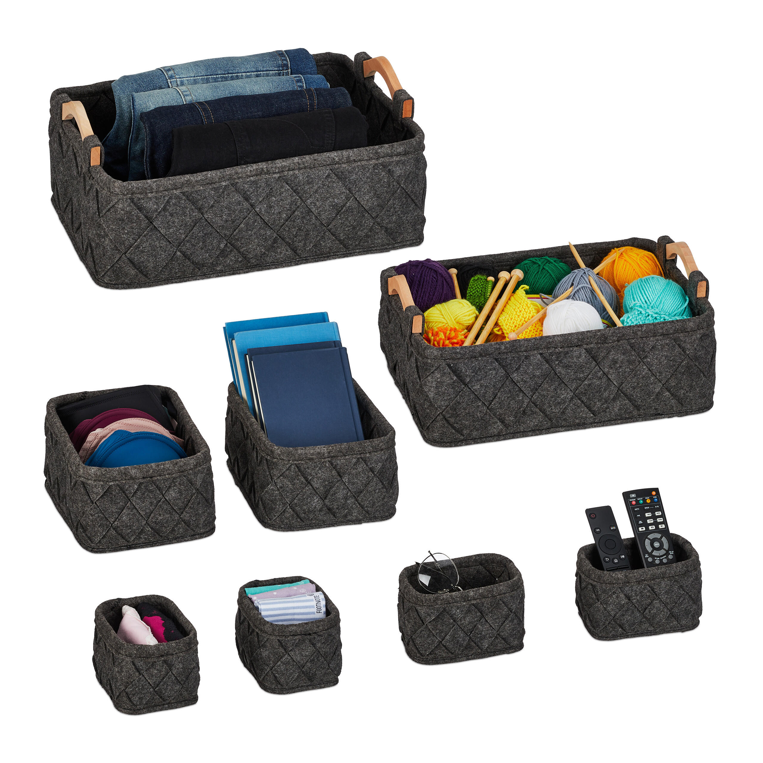 8-TLG.SCHRANK-ORGANIZER - Anthrazit, Holz/Textil (42/19/31cm) - Relaxdays