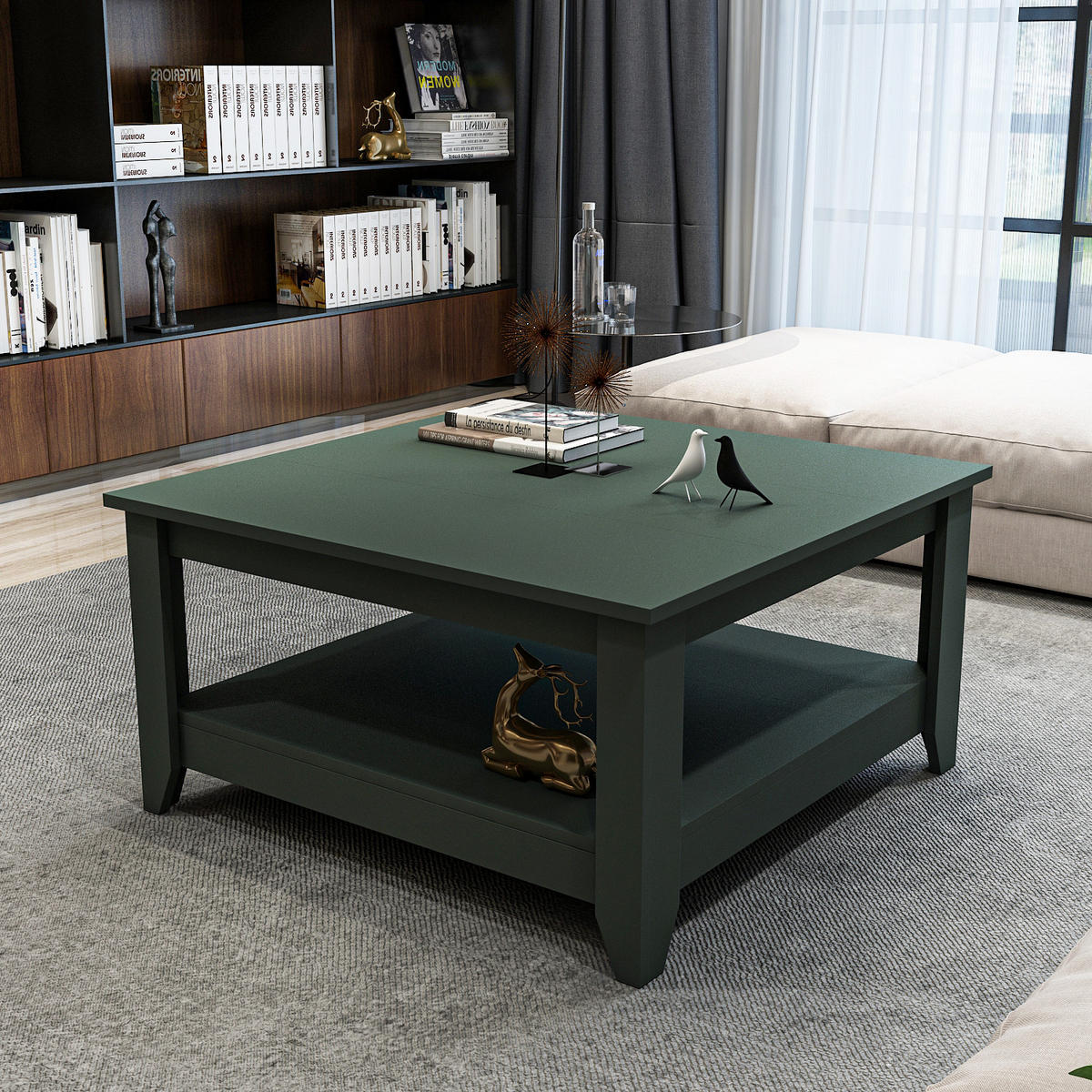 COUCHTISCH Lea Silva - Dunkelgrün, Holzwerkstoff (90/90/46.8cm) - Decorotika