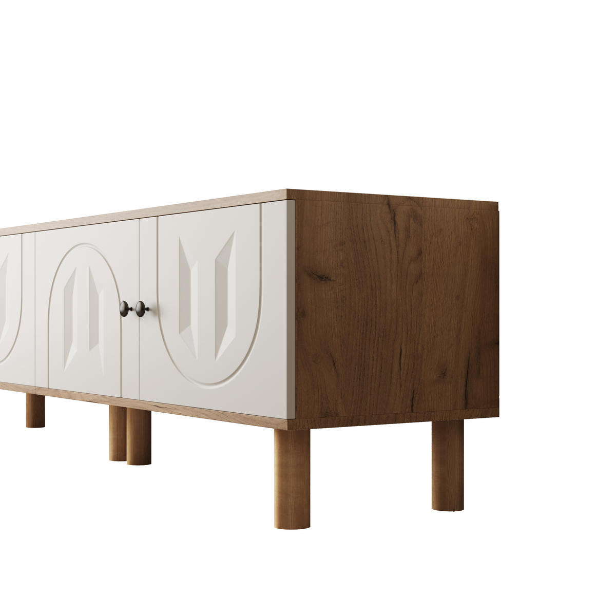 WOHNWAND in Weiß und Naturfarben mit Türen und Wandboard für Wohnzimmer, B170/T40/H50 cm - Weiß/Naturfarben, Holz/Holzwerkstoff (170/100/40cm) - STILVORA