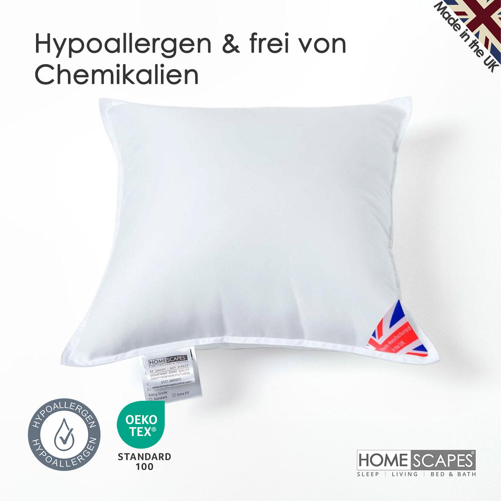 Thumbnail - Homescapes Füllkissen, Weiß, Textil, Füllung: Polyester, Quadratisch, 35x35 cm, Oeko-Tex® Standard 100, Schlaftextilien,...