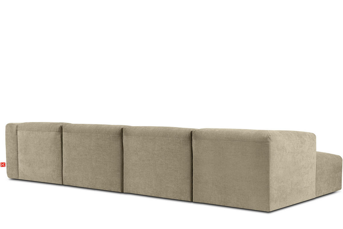 ECKMODULSOFA-LINKS BUFFO 6-Sitzer mit extrem weicher Sitzfläche, Gewebestoff, sandfarben - Sandfarben, Textil (377/180cm) - KONSIMO®