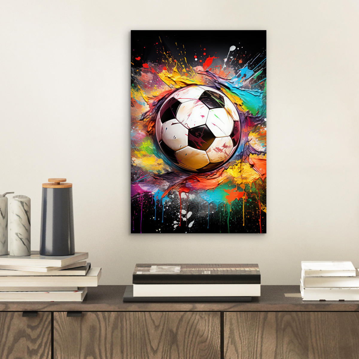 KOVOVÝ OBRAZ Futbal - Farba - Farby - Čierna - Biela 20x30 cm - biela, kov (20/30cm) - MuchoWow