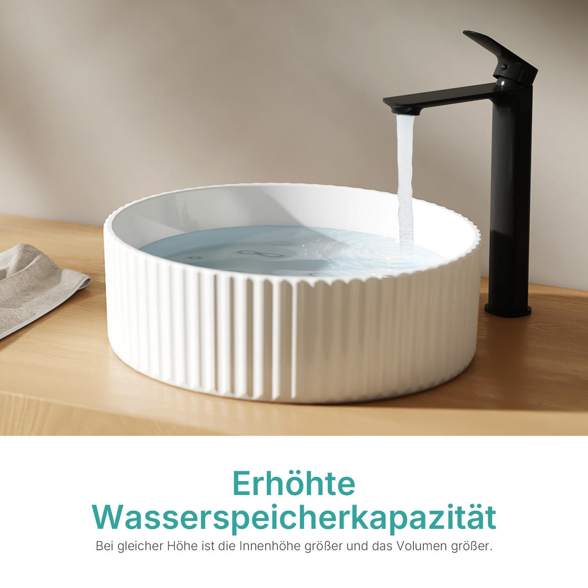 WASCHBECKEN Rund Keramik mit vertikalen Oberflächenrillen Weiß Ø36 / 11,5 cm - Weiß, Keramik (36/11.5/36cm) - EMKE