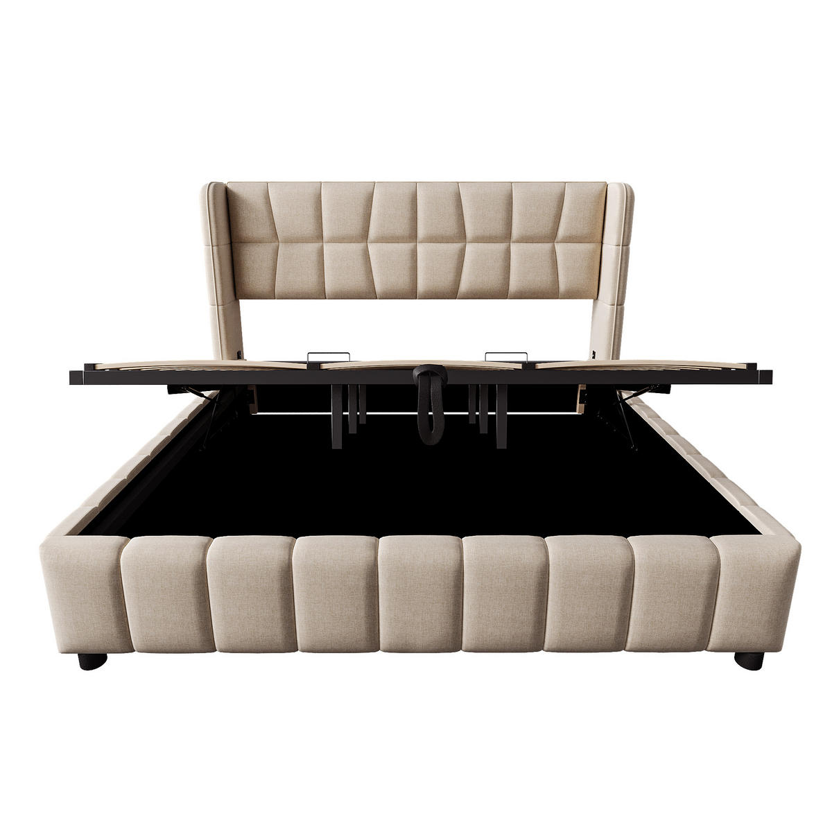 POLSTERBETT 180/200 cm beige aus Stoff mit Stauraum und Hebemechanismus - Beige, Textil (180/200cm) - OKWISH