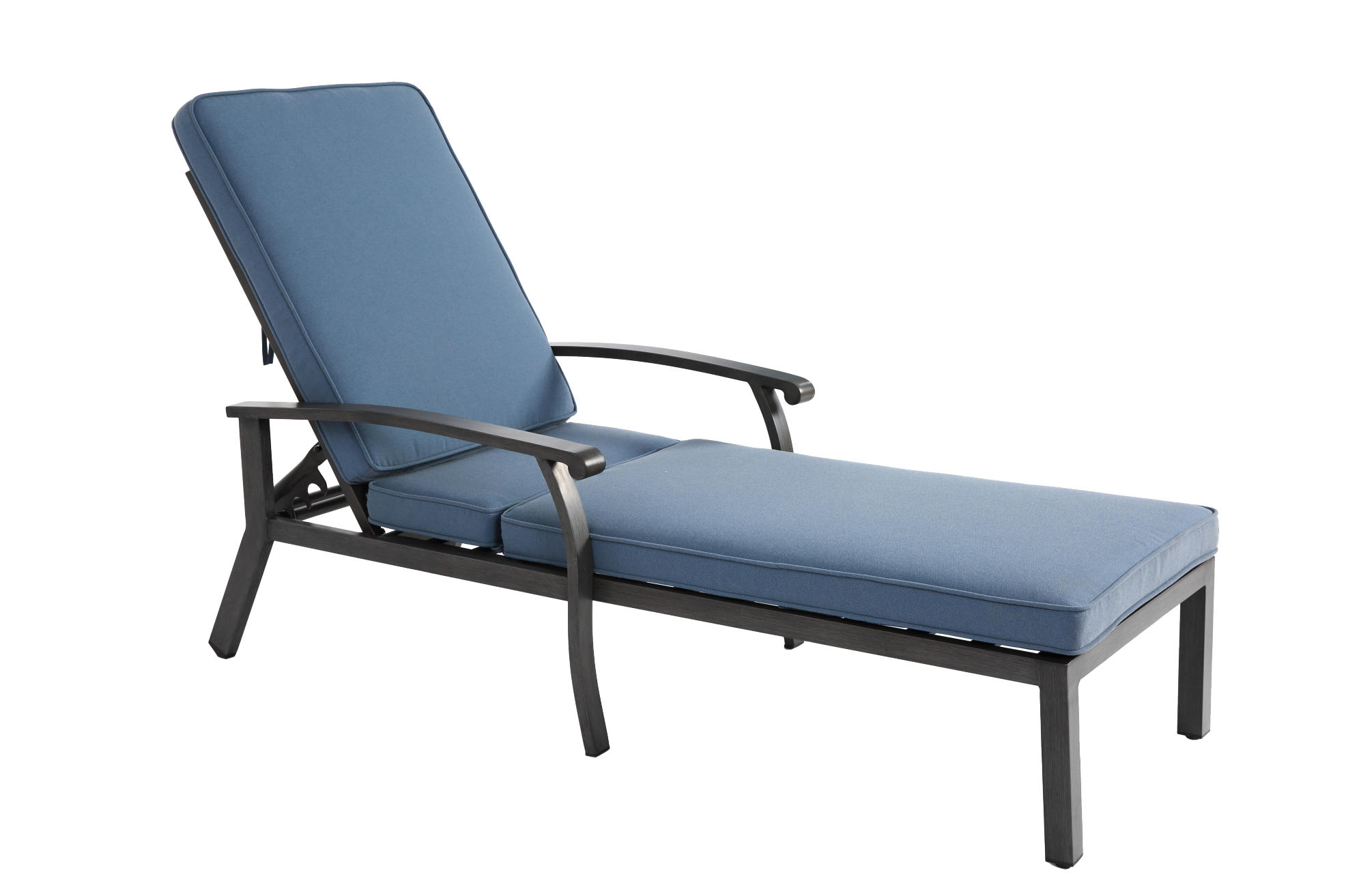 Modfu ZAHRADNÍ lehátko z hliníku 204x58x100/30 cm modré s polohovatelným opěradlem a bavlněným polstrem