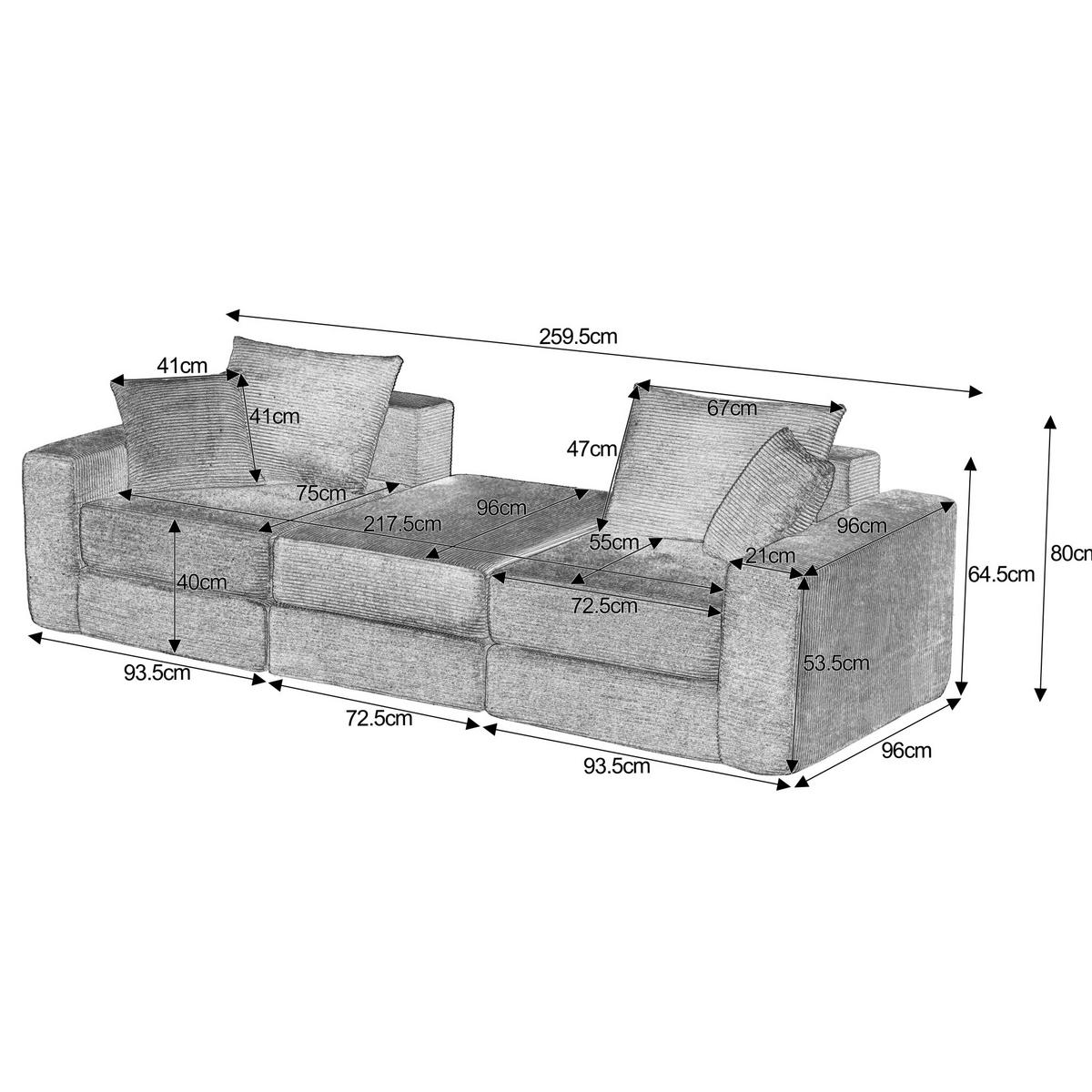 SOFA modulares Design Cord Grün - Grün, Kunststoff (96/259.5cm) - Meubliv