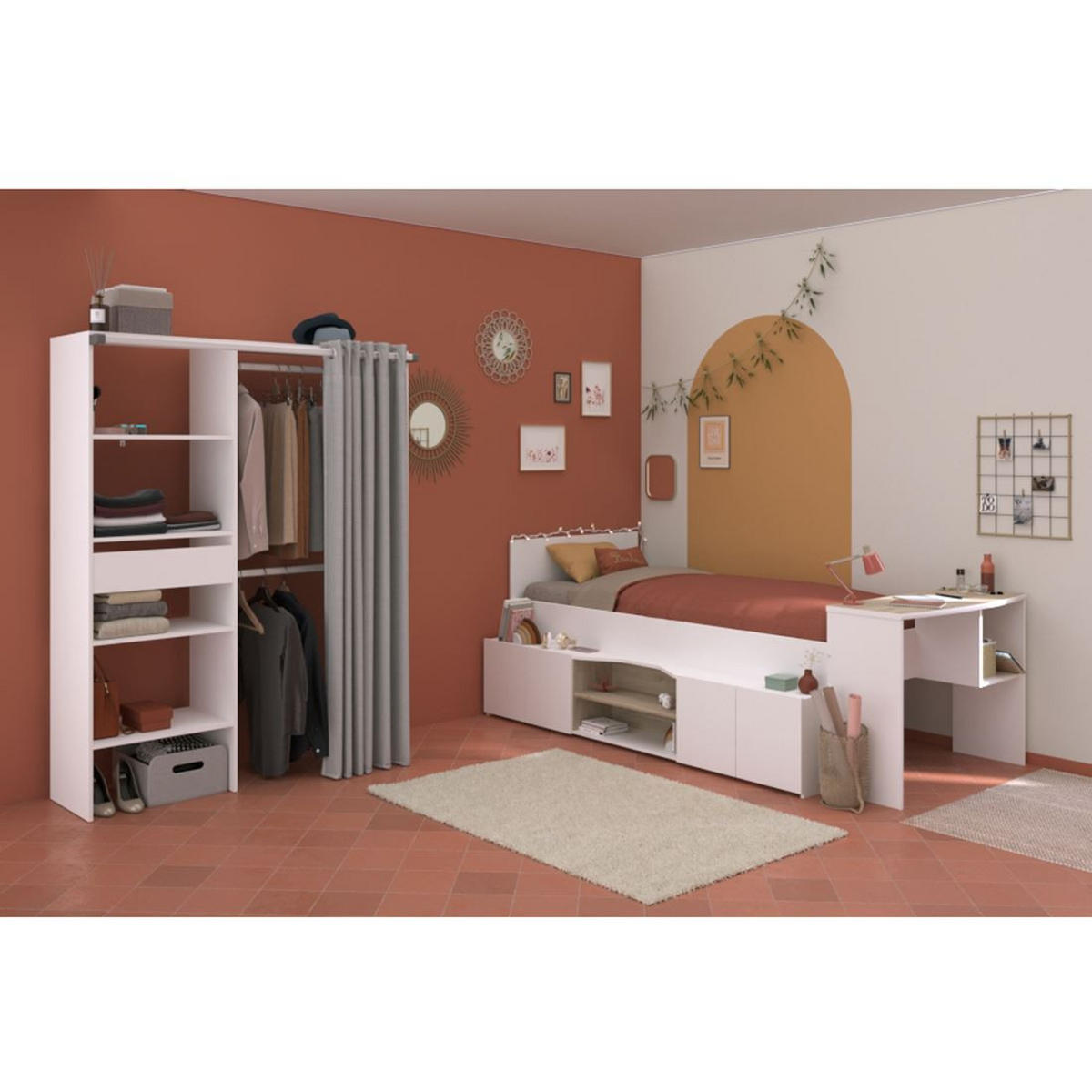 KINDERZIMMER-SET 2-tlg. Parisot Cleo 11 Holzdekor Weiß/Grau - Weiß/Grau, Kunststoff (100/1/200cm) - 58aufmkessel