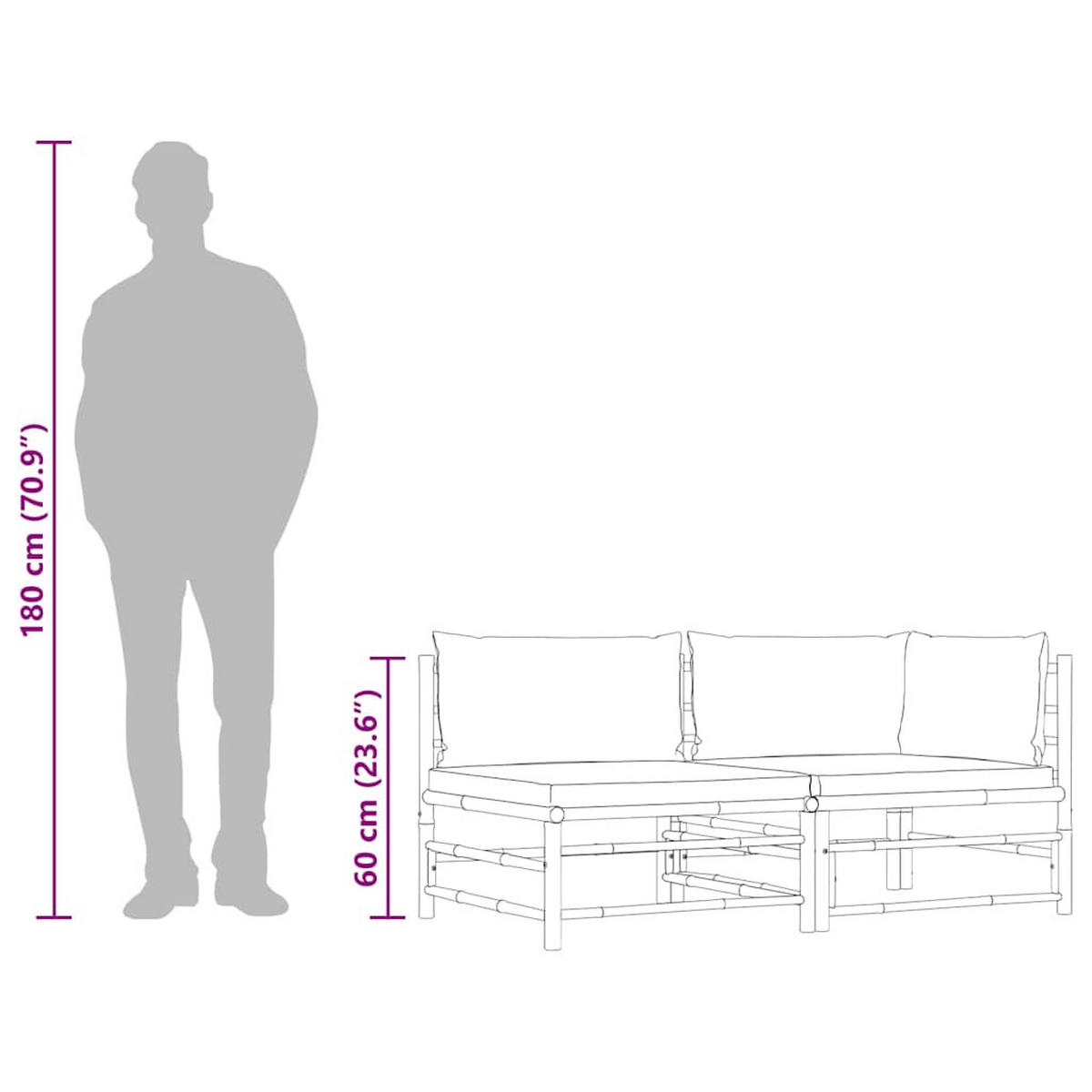 GARTEN-LOUNGE-SET 2-teilig Mit Kissen CremeWeiß Bambus - Creme/Naturfarben, Naturmaterialien/Textil - vidaXL