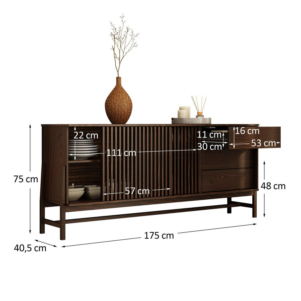 SIDEBOARD ADAMO nussbaum - Nussbaumfarben, Holz (175/75/41cm) - IDIMEX