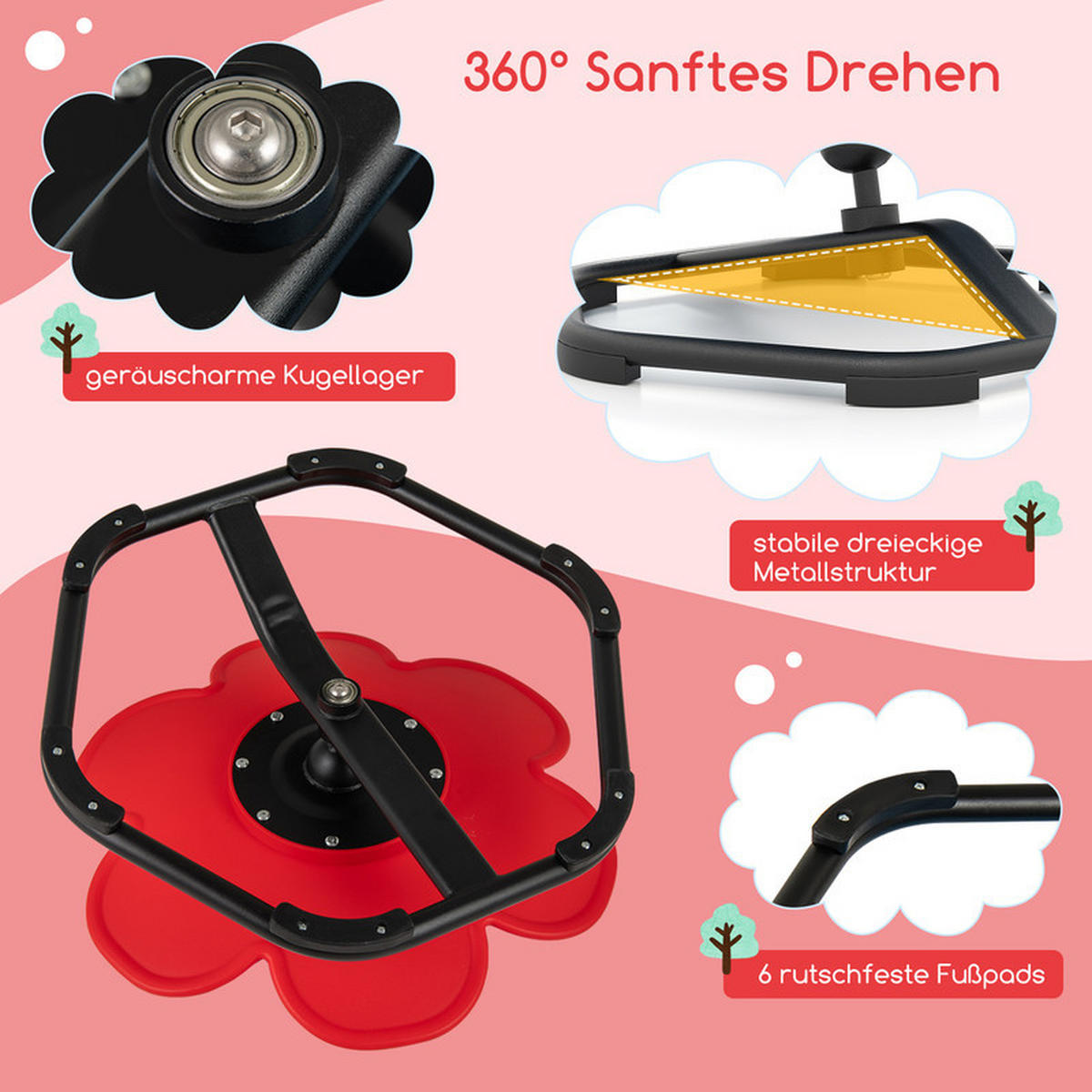 SENSOR‑DREHSTUHL für Kinder rot - Rot, Kunststoff (54/25/50cm) - COSTWAY