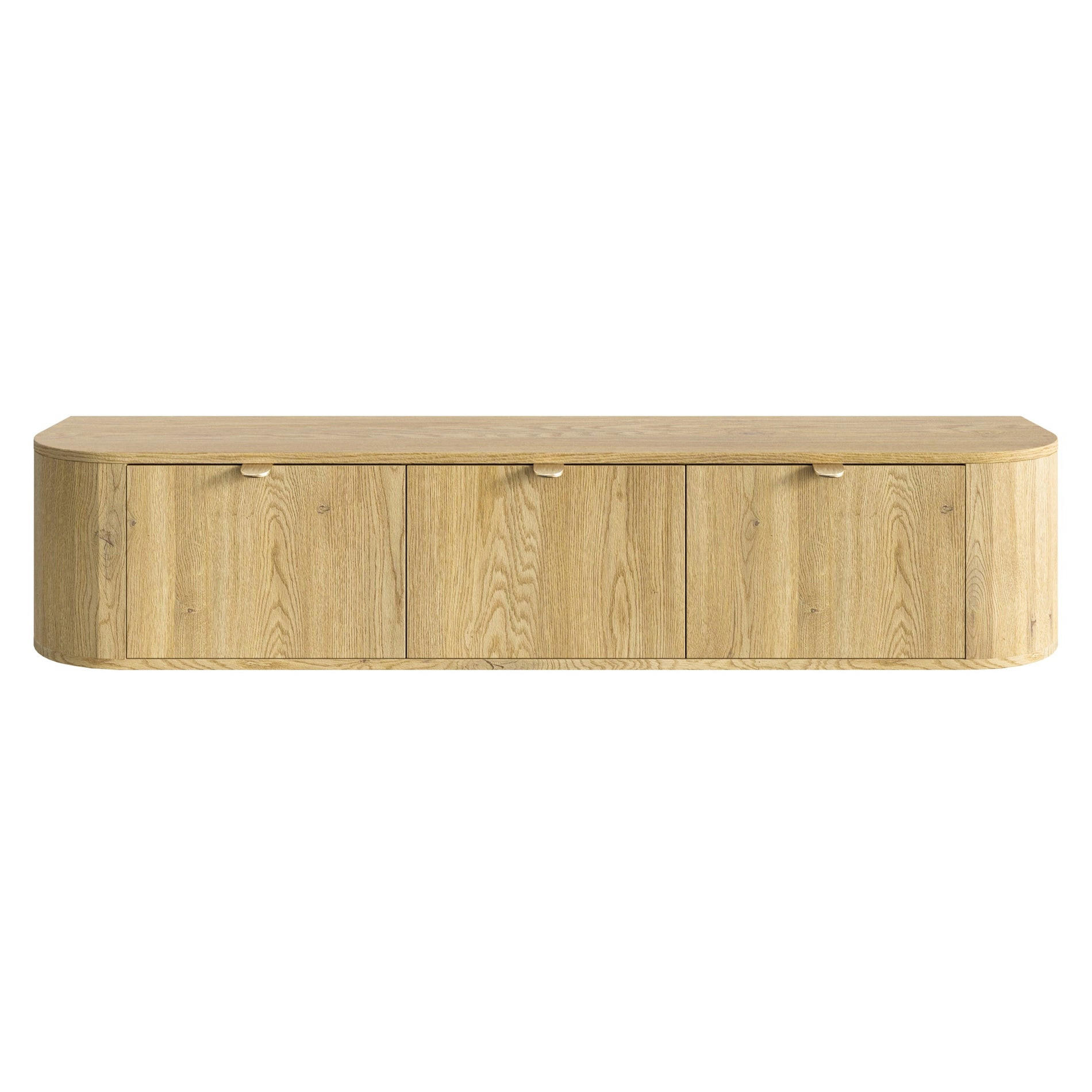 TV stolík Coru závesný s 3 výklopnými dvierkami, 175cm - zlatá/farba duba, kov/kompozitné drevo (175.4/35/39.1cm) - Selsey