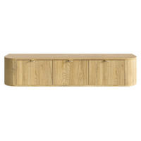 TV stolek Coru závěsný se 3 výklopnými dvířky, 175cm - zlatá/barva dubu, kov/kompozitní dřevo (175.4/35/39.1cm) - Selsey