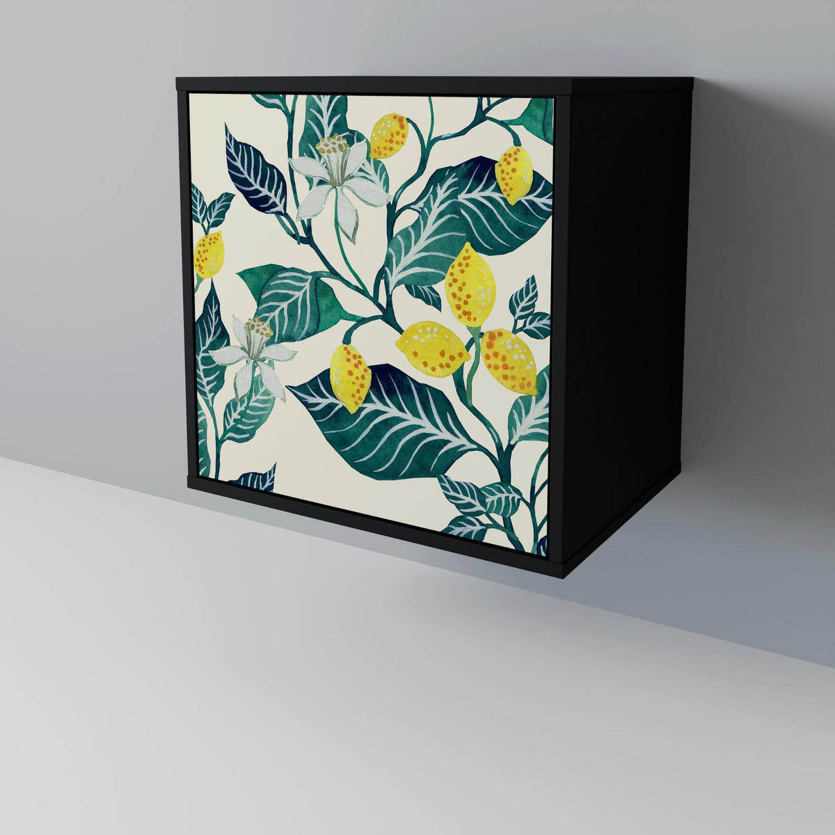 SIDEBOARD LEMON TREE, Schwarz, 57,5x42x72,5 cm, Schwarze Metallfüße - Multicolor/Schwarz, Holzwerkstoff/Metall (57.5/72.5/42cm) - SpaceRebels