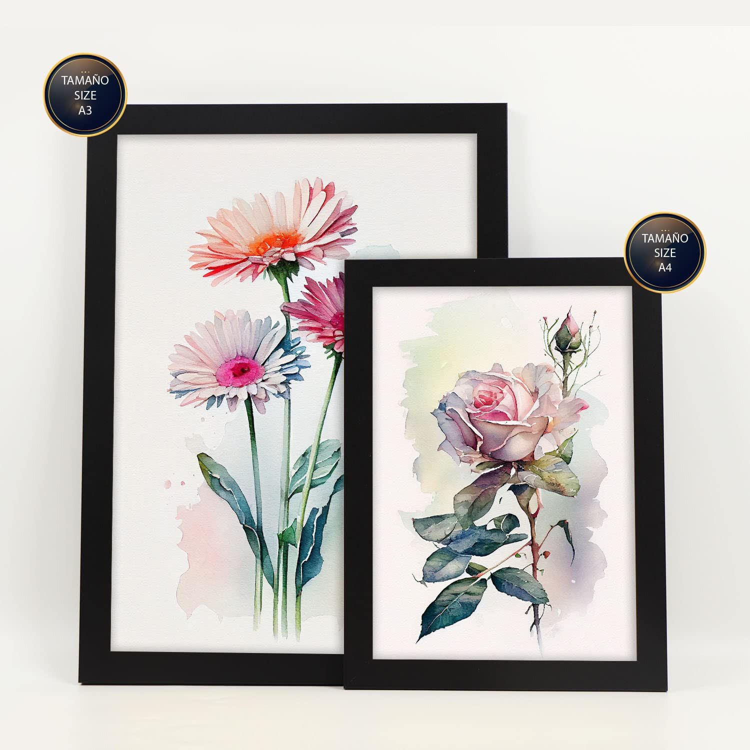POSTER Set Mit 6 Rosen Vollfarbige Natur Und Botanikdrucke Mit Blumenmotiven Auf Reinweißen Hintergründen Innenarchitektur A3 & A4 Schwarzer Rahmen - Schwarz, Papier (29/3cm) - Nacnic