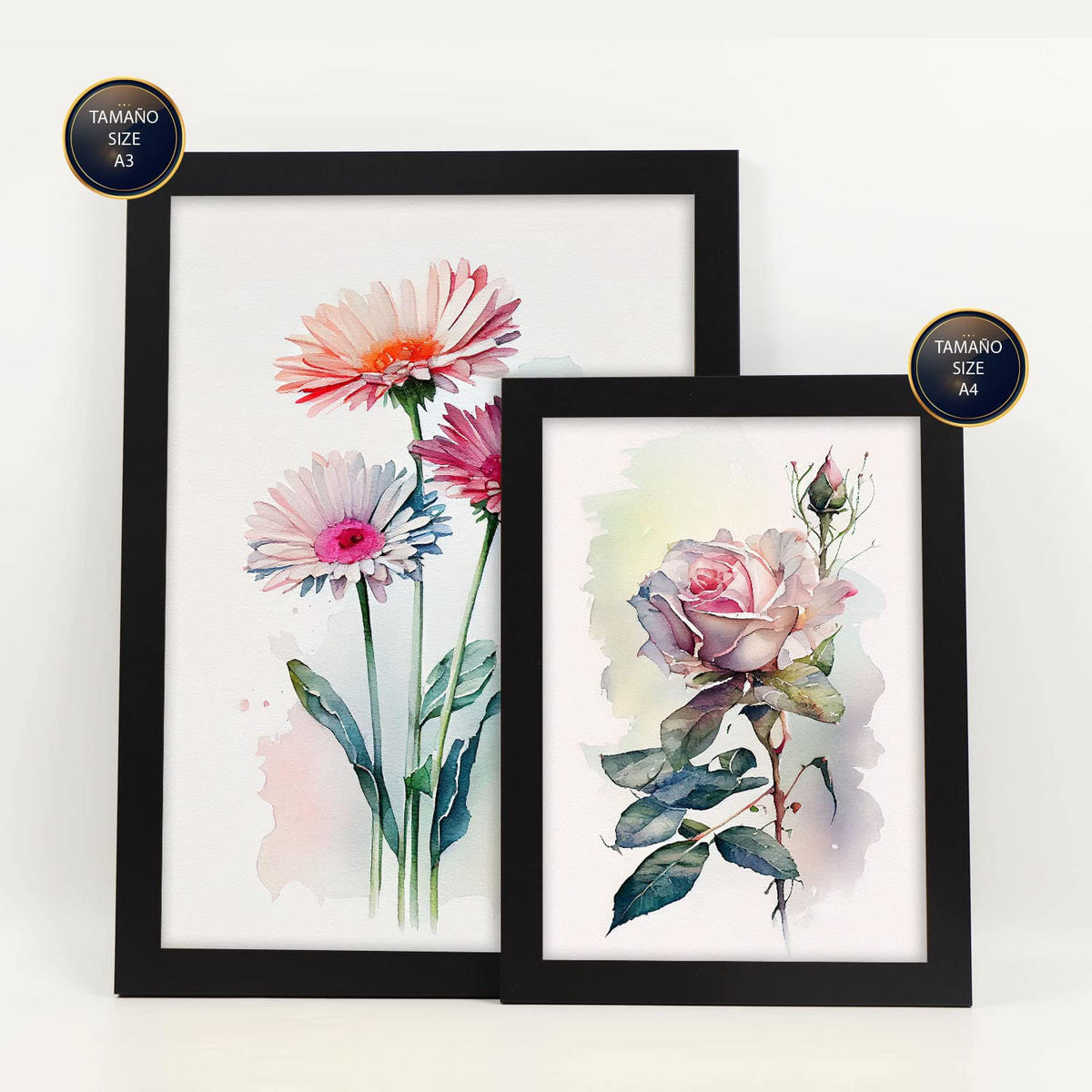 POSTER Set Mit 6 Rosen Größe A3 & A4 Schwarzer Rahmen - Schwarz, Papier (29.7/1cm) - Nacnic