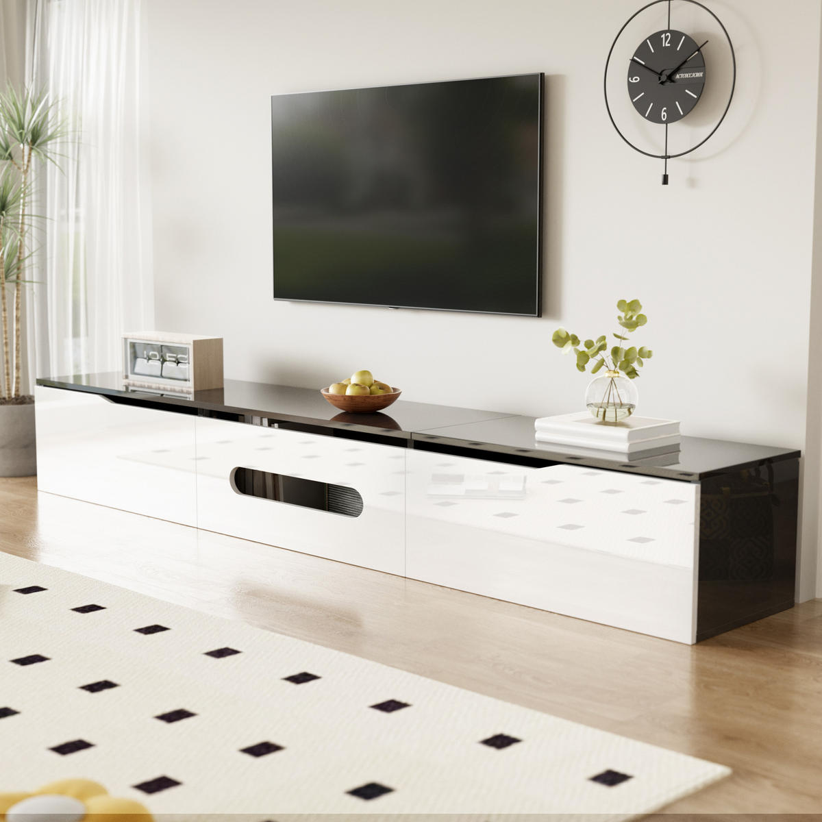 TV-ELEMENT mit LED 180 x 35 x 30 cm Schwarz-Weiß - Weiß, Holzwerkstoff (35/30/180cm) - Beauniv