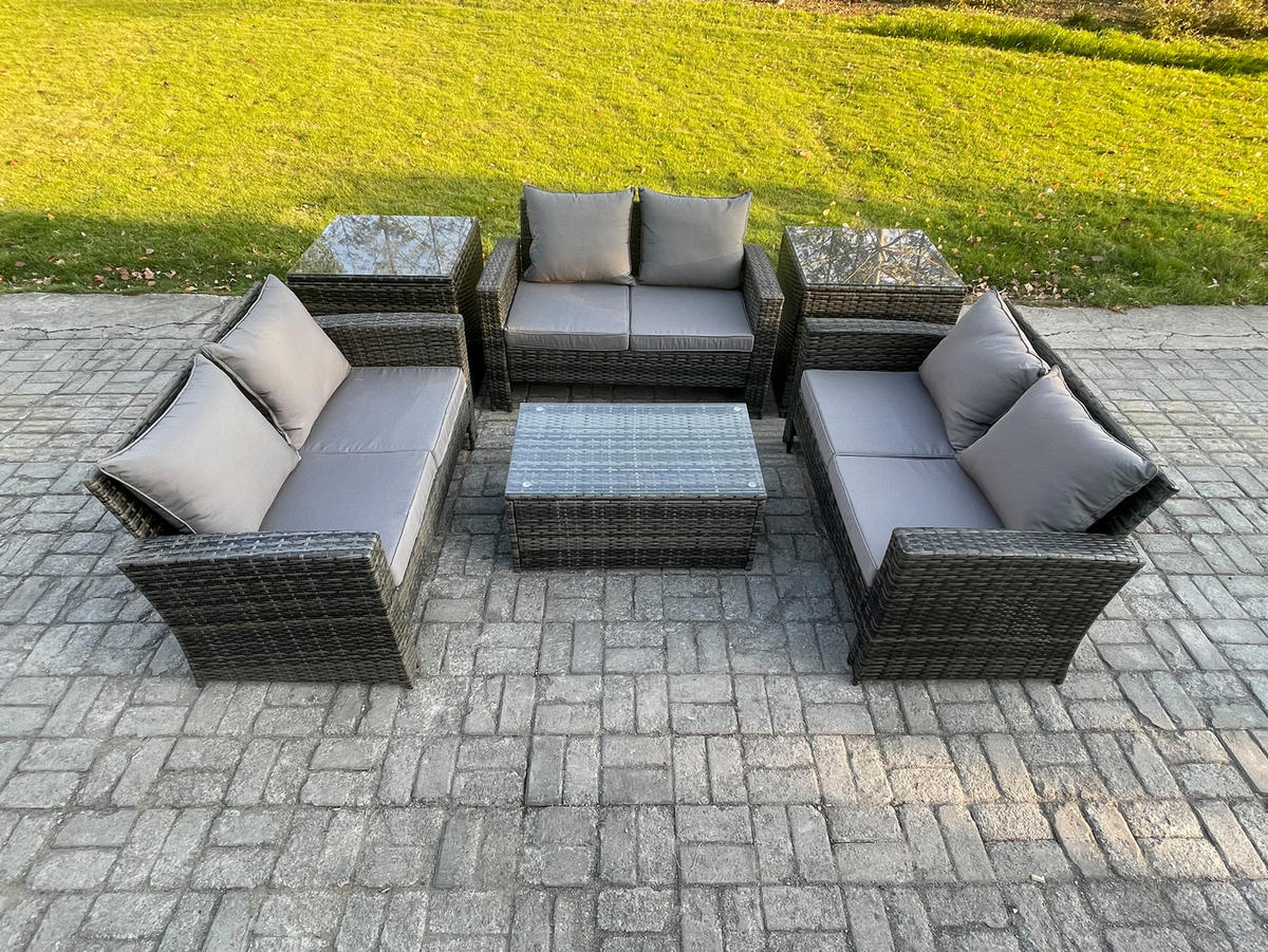 GARTENMÖBEL-SET mit Kissen Polyrattan Dunkelgrau 6-Sitzer - Dunkelgrau, Metall - Fimous