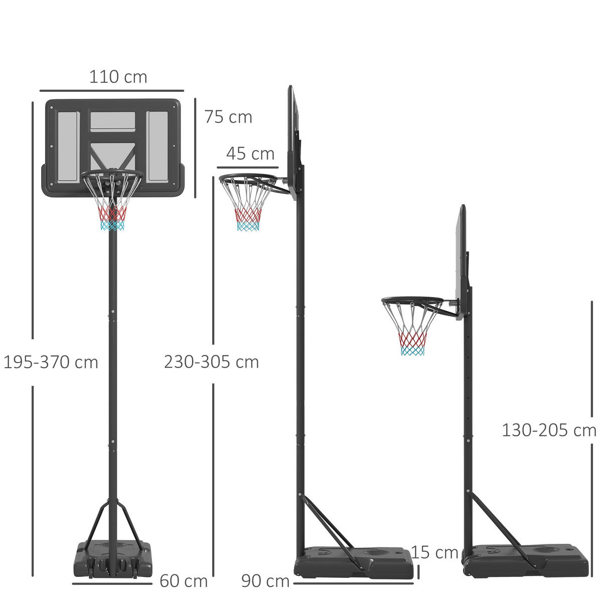 BASKETBALLSTÄNDER - Schwarz, Metall (60/90cm) - SPORTNOW