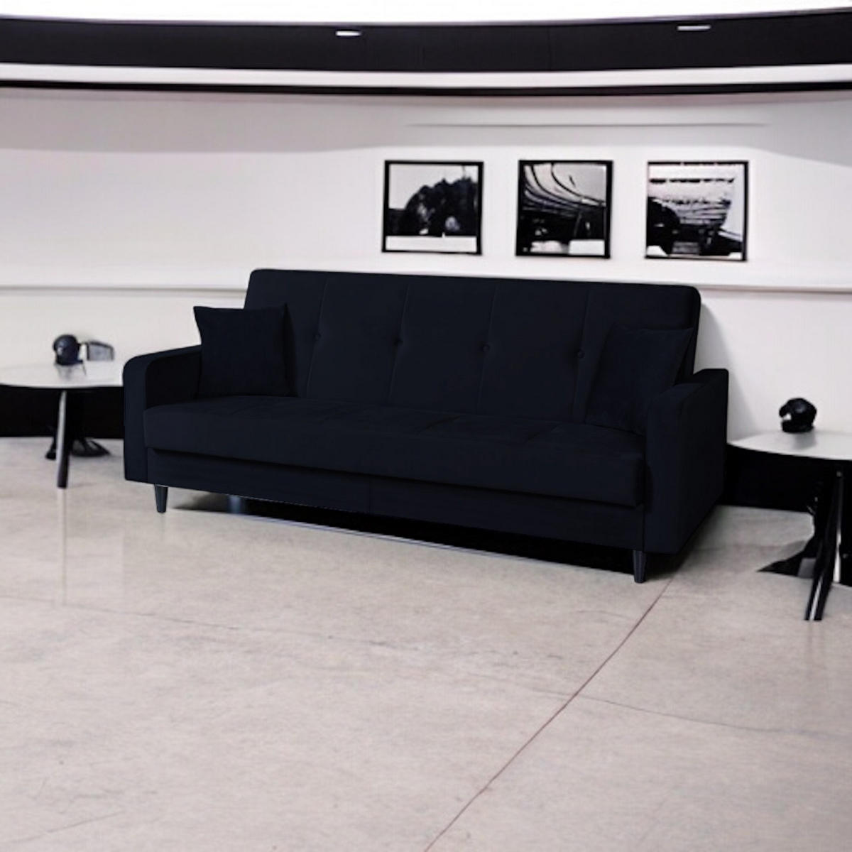 SOFA Luna 213cm im skandinavisches Stil, mit Schlaffunktion und Bettkasten, schwarz - Schwarz, Kunststoff (213/92/94cm) - Margaret Hadas24