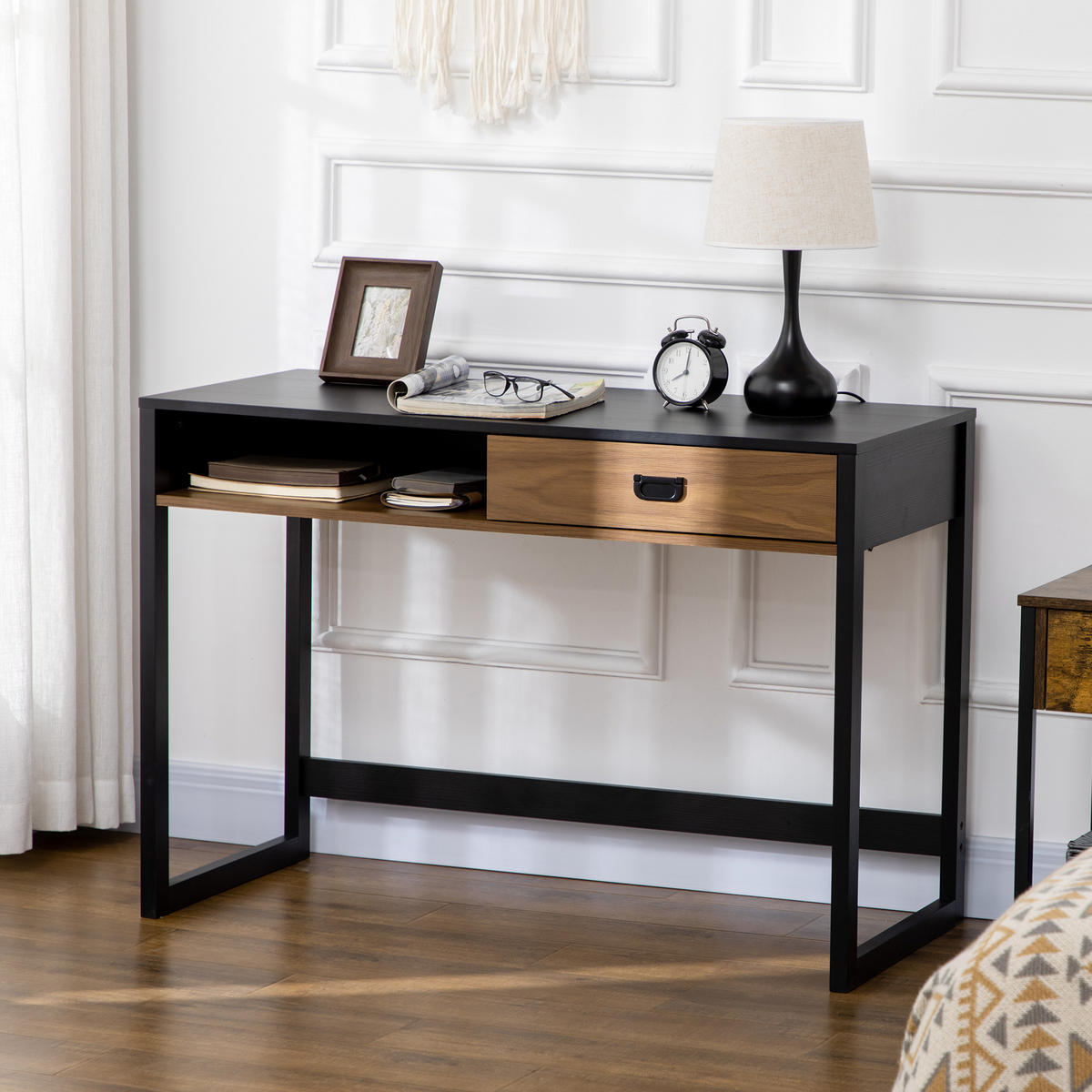 BÜROTISCH Walnuss und Schwarz 1 Stück - Multicolor, Holzwerkstoff (107/60/76cm) - GiPP