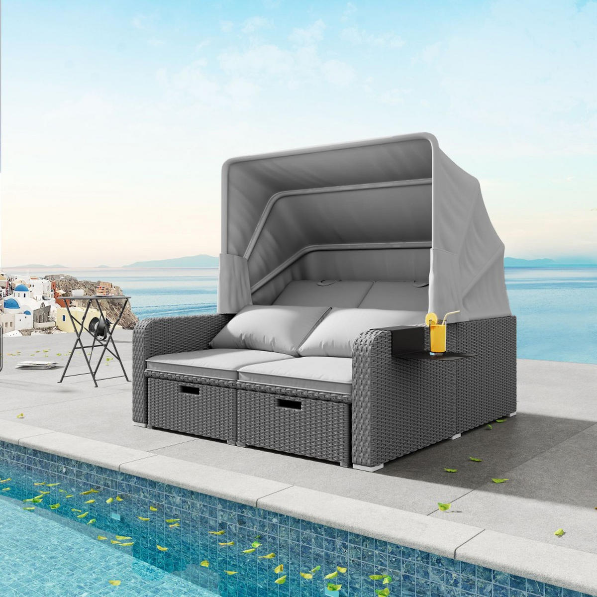 LOUNGESOFA Abnehmbare Markise in Grau - Grau, Textil (126/152/130cm) - KOMHTOM