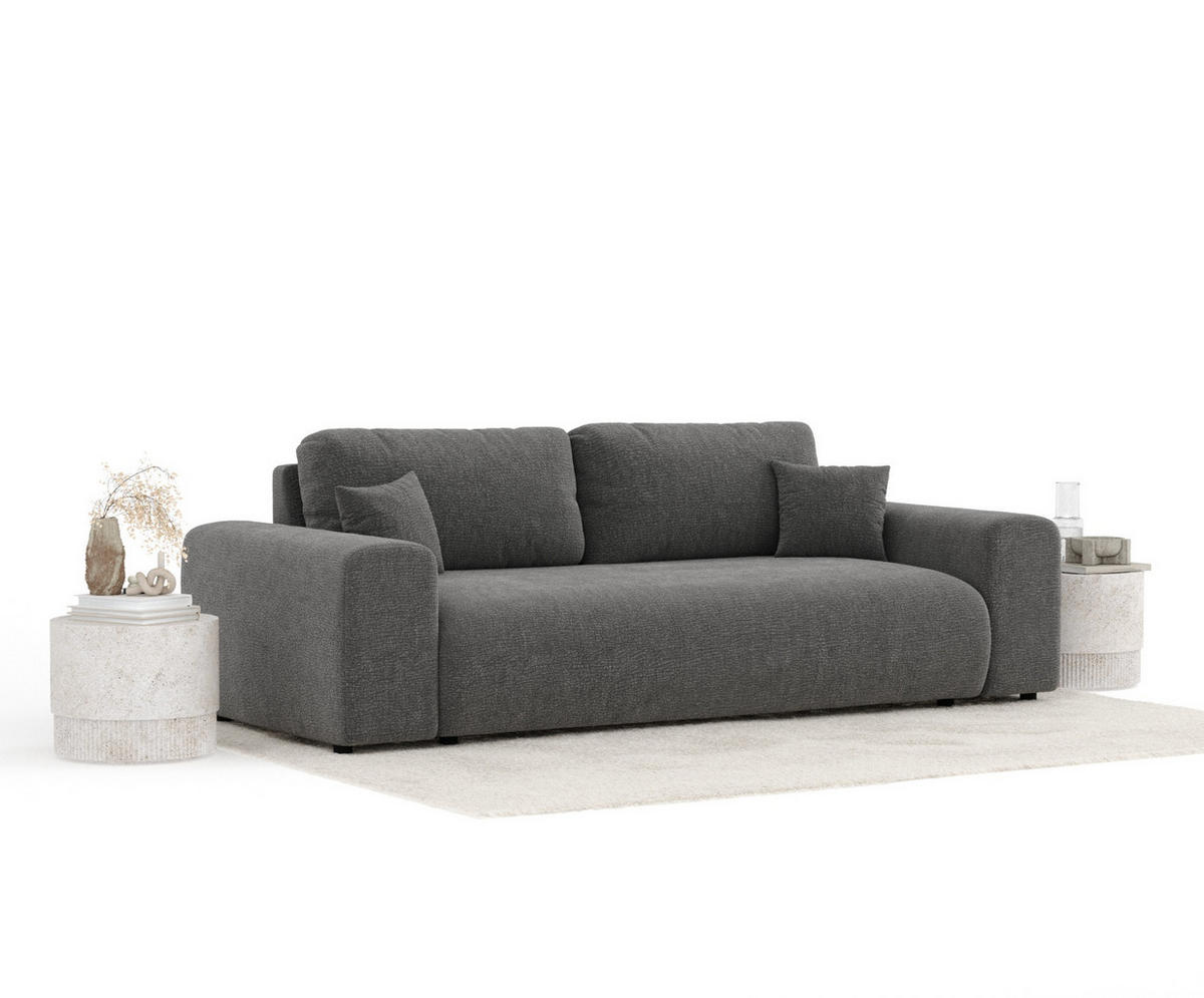 3-SITZER-SOFA Zanzibar Grau Chenille - Schwarz/Grau, Holz/Holzwerkstoff (213/79/108cm) - Maison de Reve
