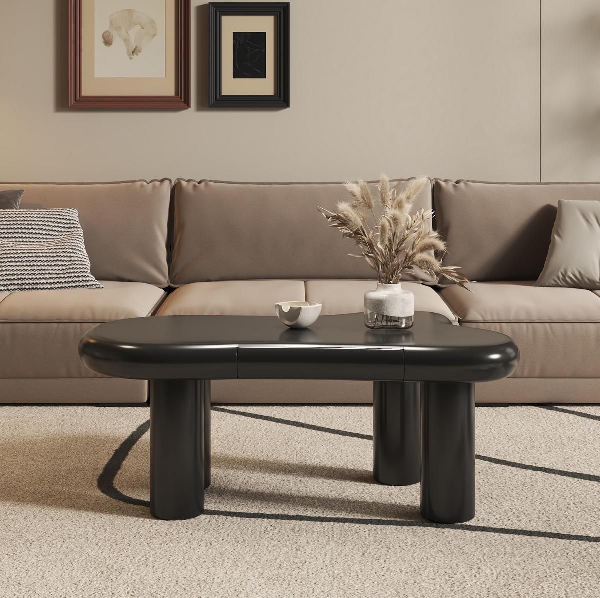 COUCHTISCH 98/65,5/40 cm mit 16-farbiger LED-Beleuchtung, Schublade und Cloud-Form aus MDF, Schwarz - Schwarz, Holzwerkstoff (98/65.5/40cm) - Redom